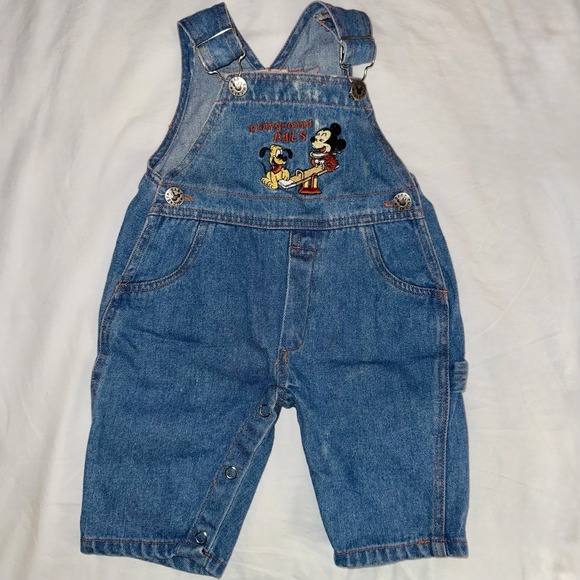 Vintage Baby Mickey & Pluto Denim Overalls 0/6 Months Playground Pals